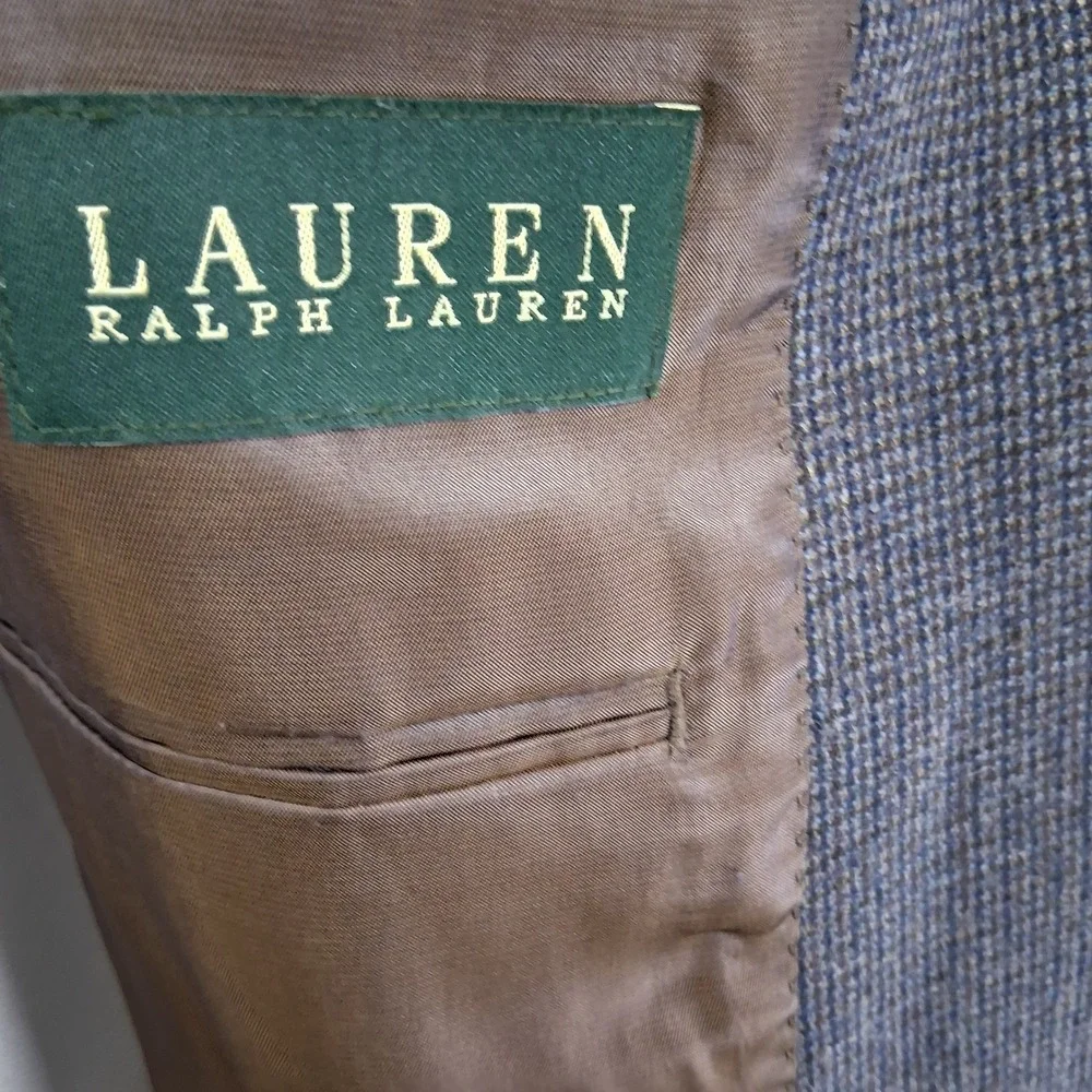 Lauren Ralph Lauren Tweed Sport Coat Mens 46R Blue Brown Wool Double Vent